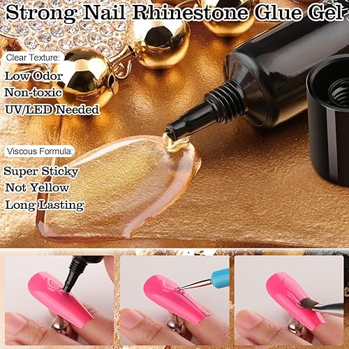 Miniatura 4 de Diamantes de imitación para uñas, kit de manicura con gel de pegamento de diamantes de imitación, piedras preciosas transparentes de vidrio con
