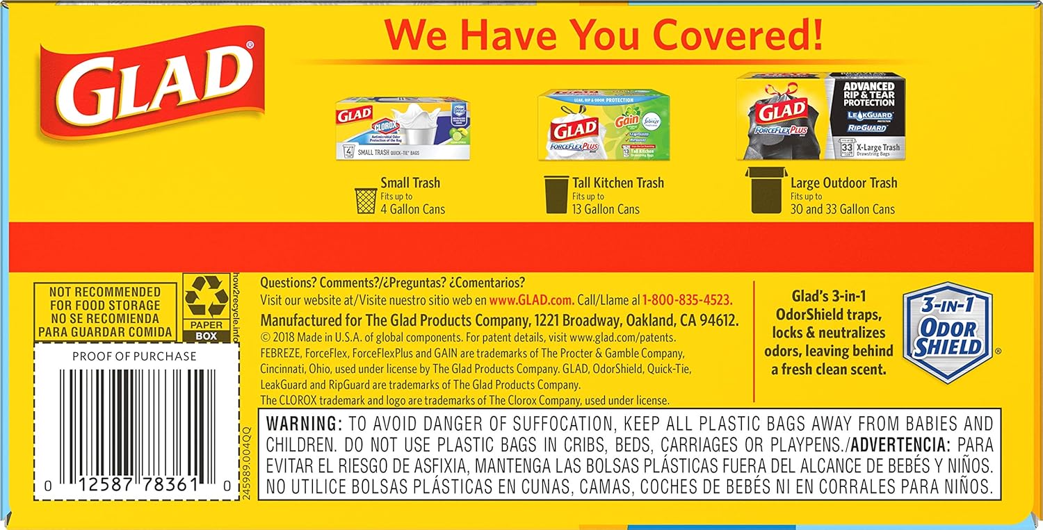 Glad Trash Bags, ForceFlex Tall Kitchen Drawstring Garbage Bags, Fresh Clean, 13 Gal, 40 Ct (Package May Vary)