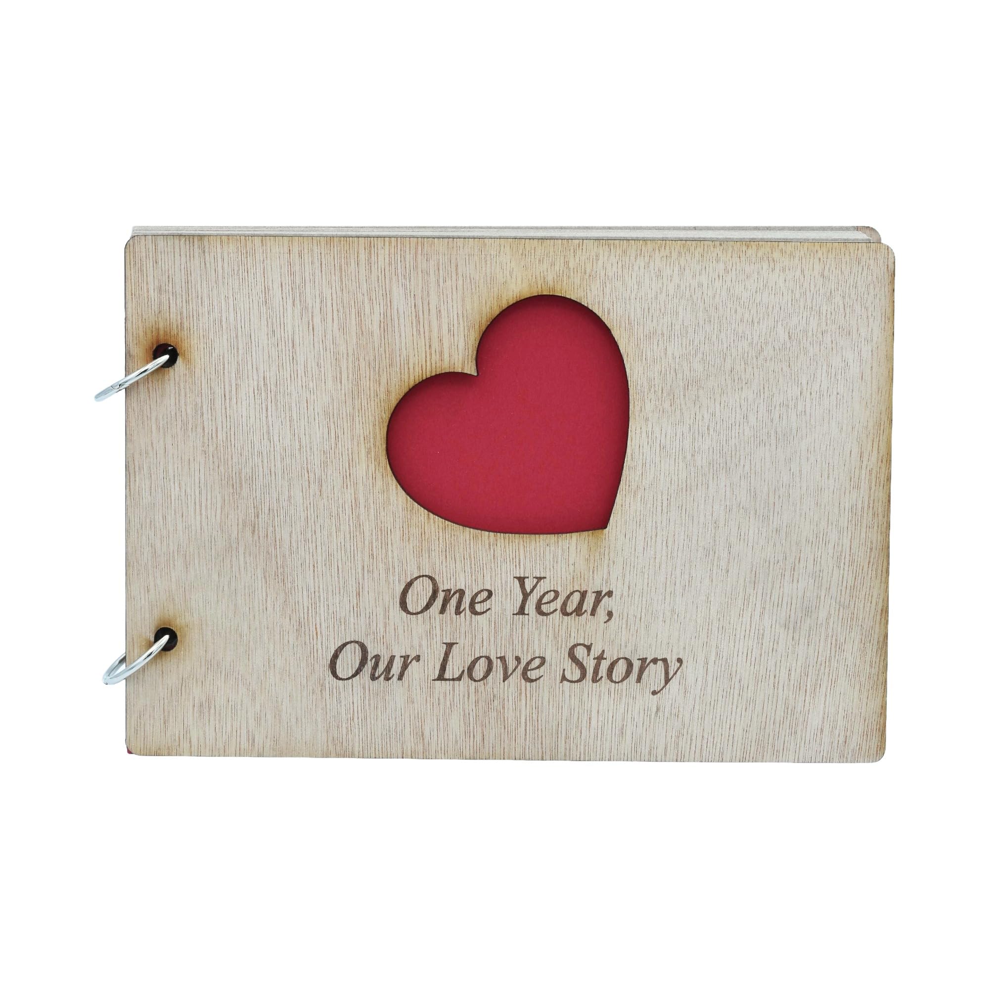 Pirantin Wood Paper 1St Year Anniversary Scrapbook Engraved With 'One Year Our Love Story' Gift Idea