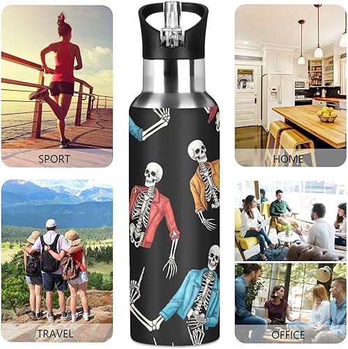 Miniatura 5 de BPA-Free Sport Water Bottle 32 Oz, Stainless Steel Water Bottle for Gym Outdoor Travel School, Human Skeletons Rock Roll Gesture