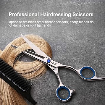 Hair Cutting Scissors, ULG Professional Hair Scissors 6.5 inch Right-Hand Razor Edge Barber Shears Salon Hair Cutting Shears Made of Japanese Stainless Steel, Hand Sharpened Blue