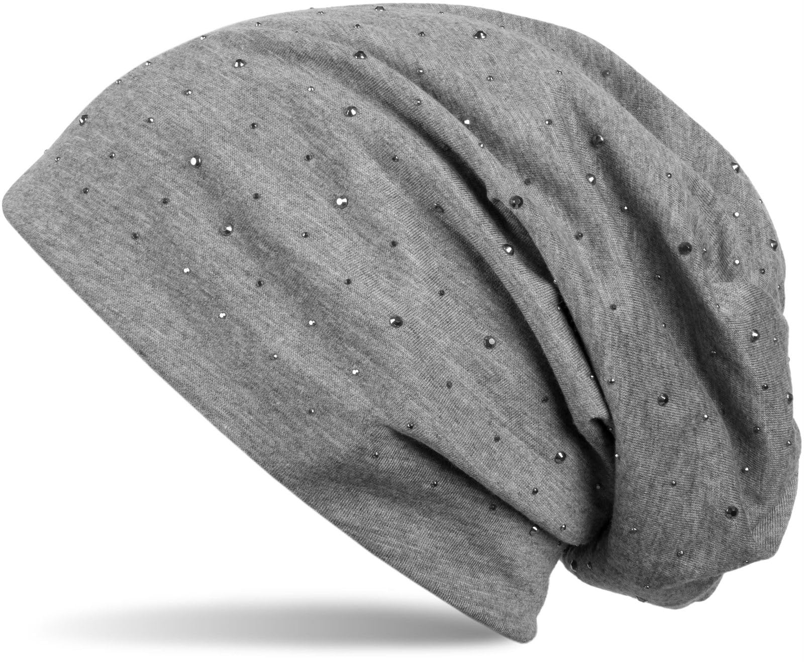 Stylebreaker Women's Grey Noble Beanie Hat With Rhinestone Rivet Application, Unisex 04024037, Colour: