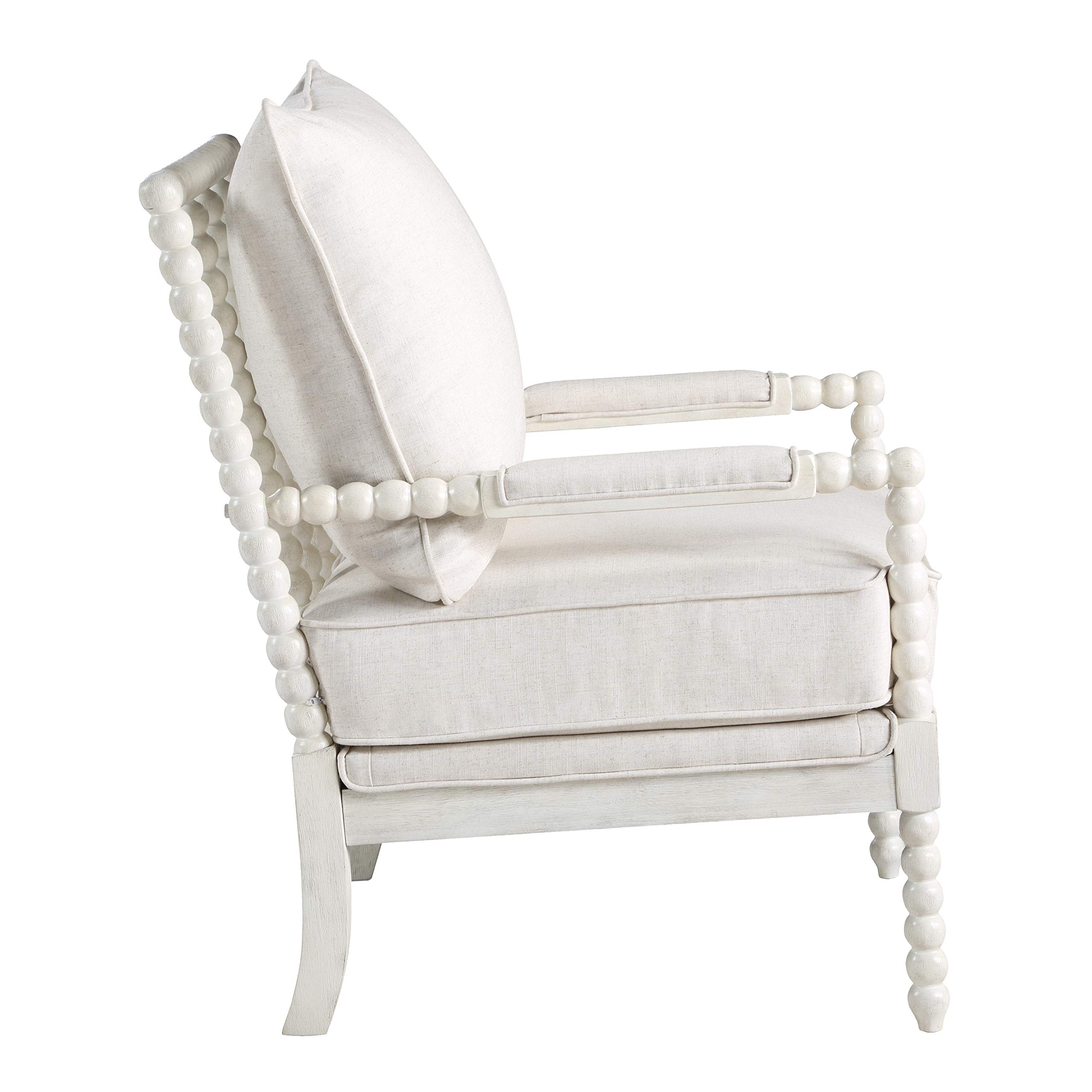OSP Home Furnishings Kaylee Spindle Accent Chair, White Frame with Linen Fabric