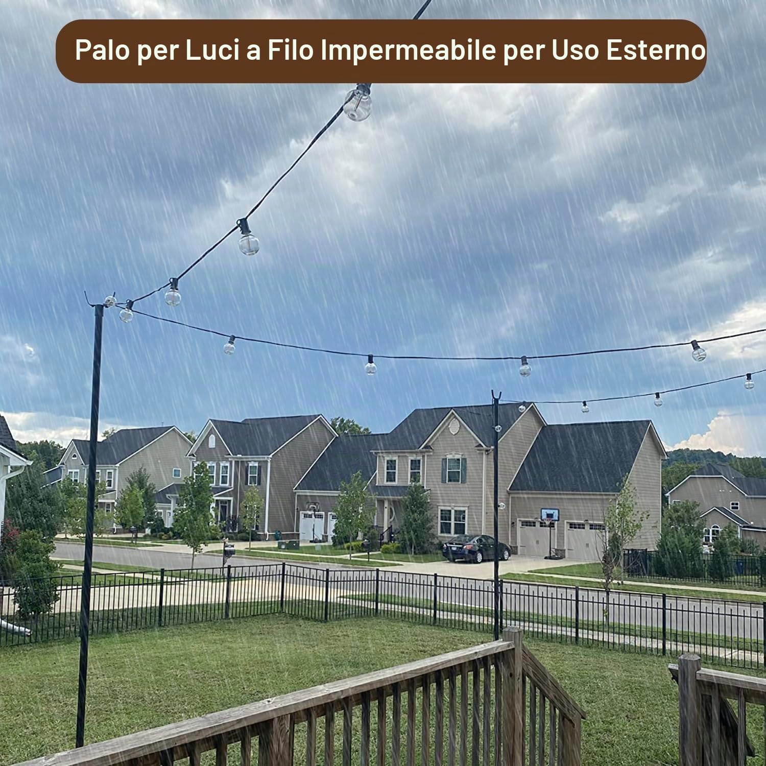 6 pezzi pali per luci a filo 3M per esterni, pali in metallici con forcella, per patio, pergola, giardino, cortile