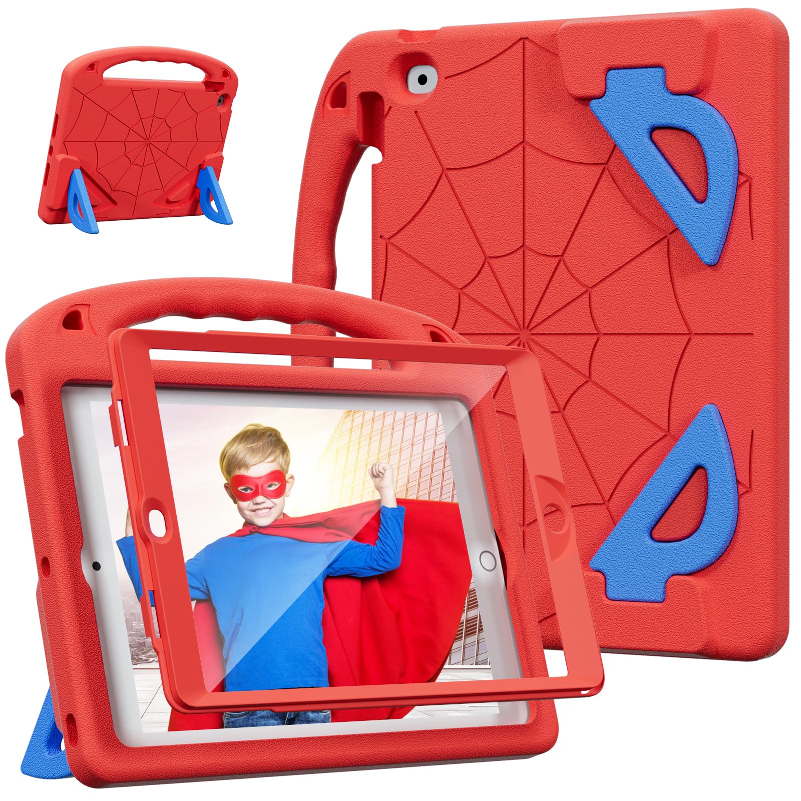 Kids Case for iPad 9th/8th/7th Generation (iPad 10.2 inch 2021/2020/2019), Shockproof Cover with Screen Protector (Red)
