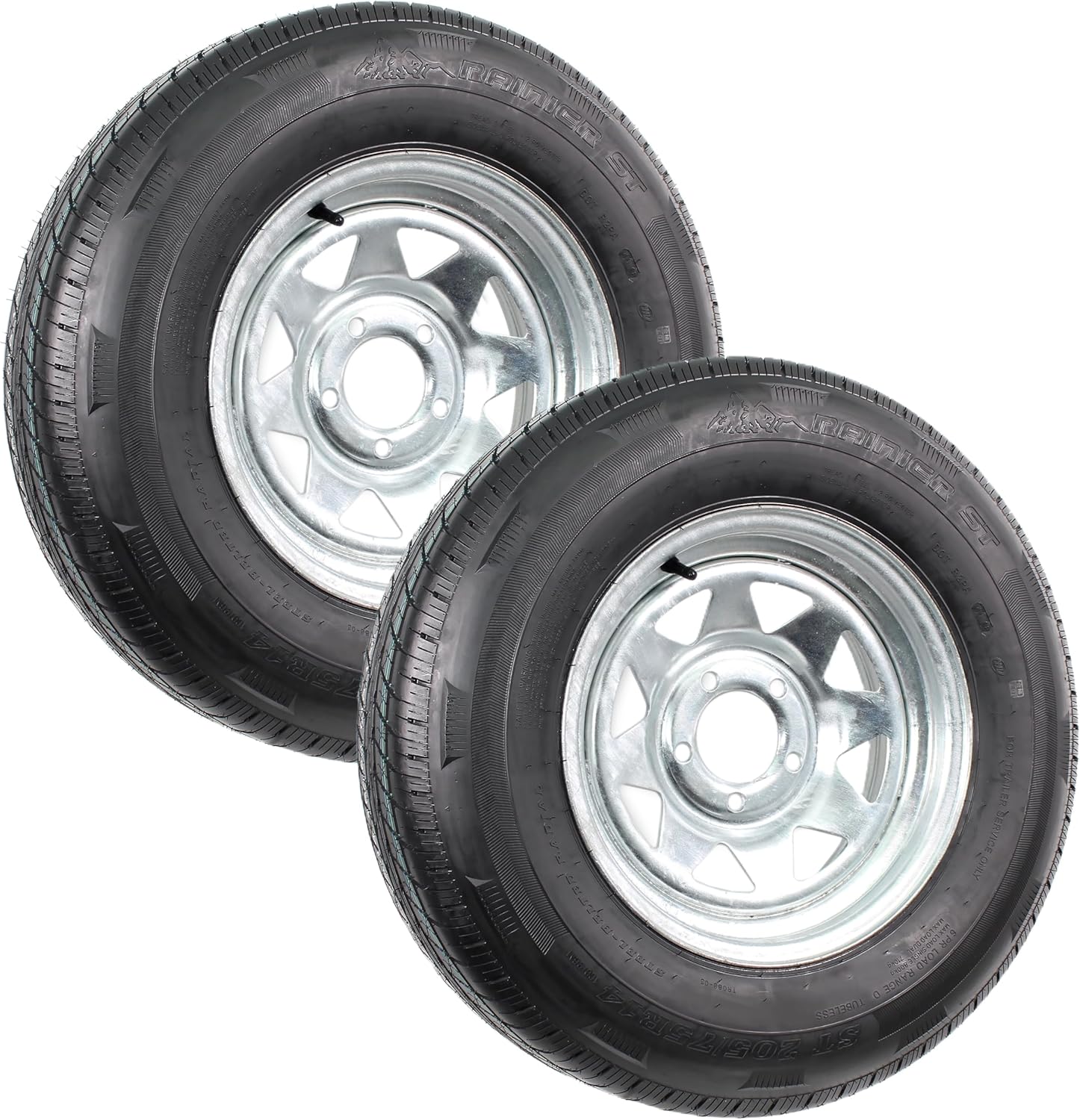eCustomrim 2-Pack Radial Trailer Tire On Rim ST205/75R14 14 Inch Load Range D 5 Lug Galvanized Spoke Wheel - 6 Year Warranty w/Roadside