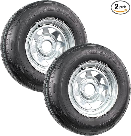 eCustomrim 2-Pack Radial Trailer Tire On Rim ST205/75R14 Load Range D 14" 5 Lug Galvanized Spoke Wheel - 6 Year Warranty w/Free Roadside