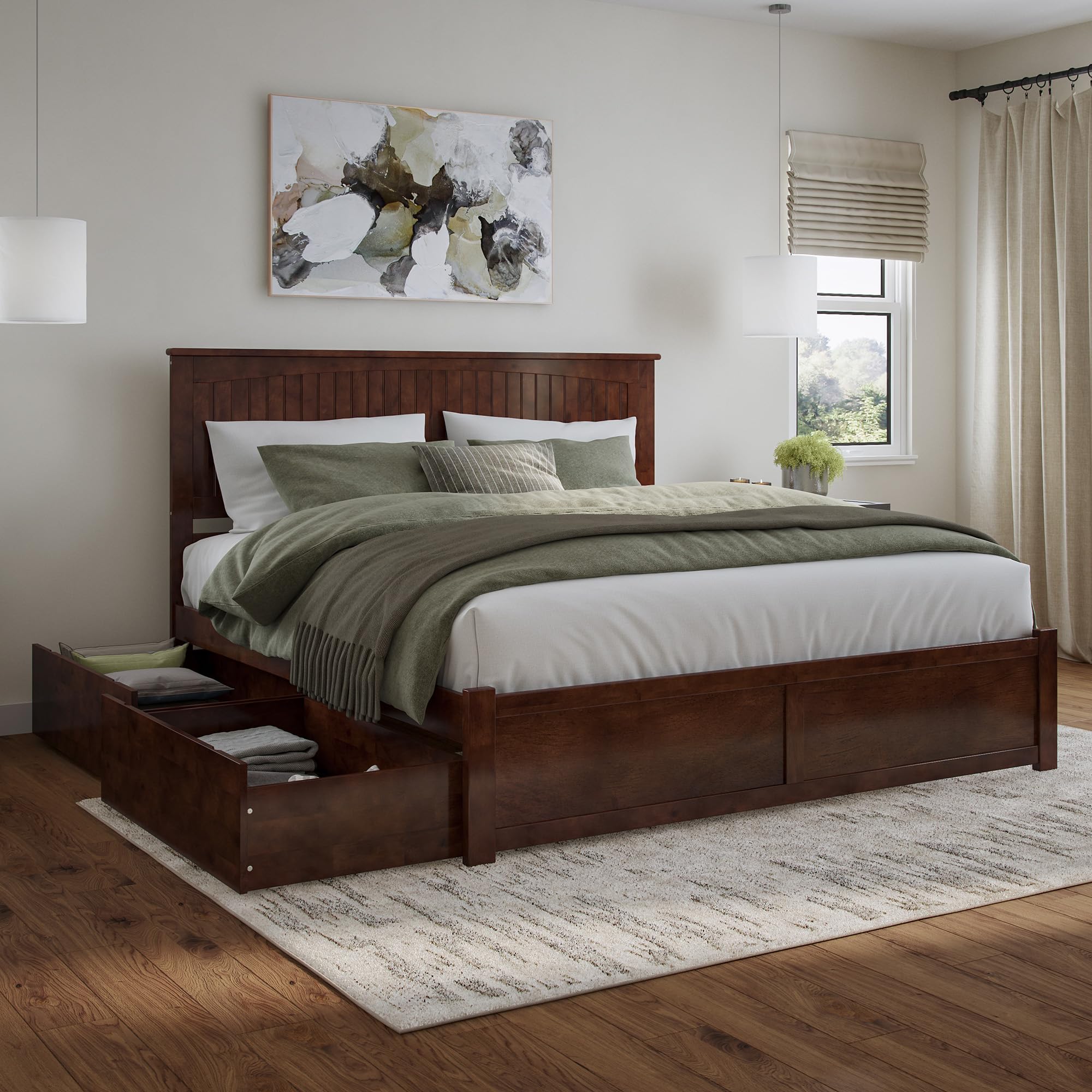 Photo 1 of AFI Nantucket King Solid Wood Platform Bed with Footboard & Storage Drawers in Walnut
