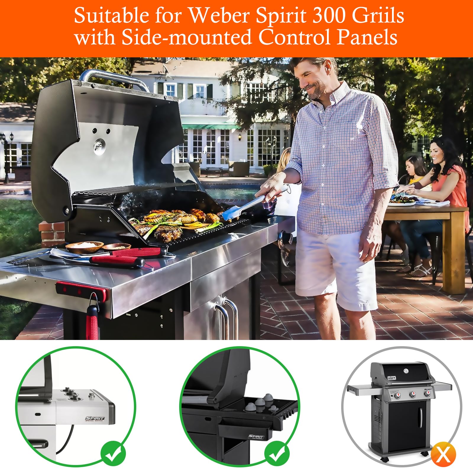 7537 Barras Flavorizer en acier inoxydable,57 cm pieza de repuesto de accesorios para barbacoa de parrillas de gas,pour Weber Spirit série 300 (avec boutons de brûleur latéral),Spirit 700,Weber 900