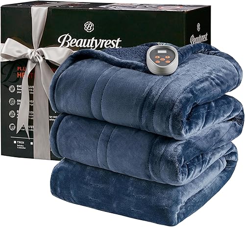 Miniatura 29 de Manta calefactora Beautyrest, manta eléctrica reversible suave y cálida, manta de sherpa para oficina, sofá, 3 ajustes de calor, apagado automático