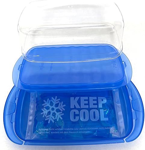 Sana Enterprises Mantequillera (azul) con tapa (transparente) ligero con paquete de enfriamiento para mantener la mantequilla, margarina, untables o disponible en Yaxa Colombia