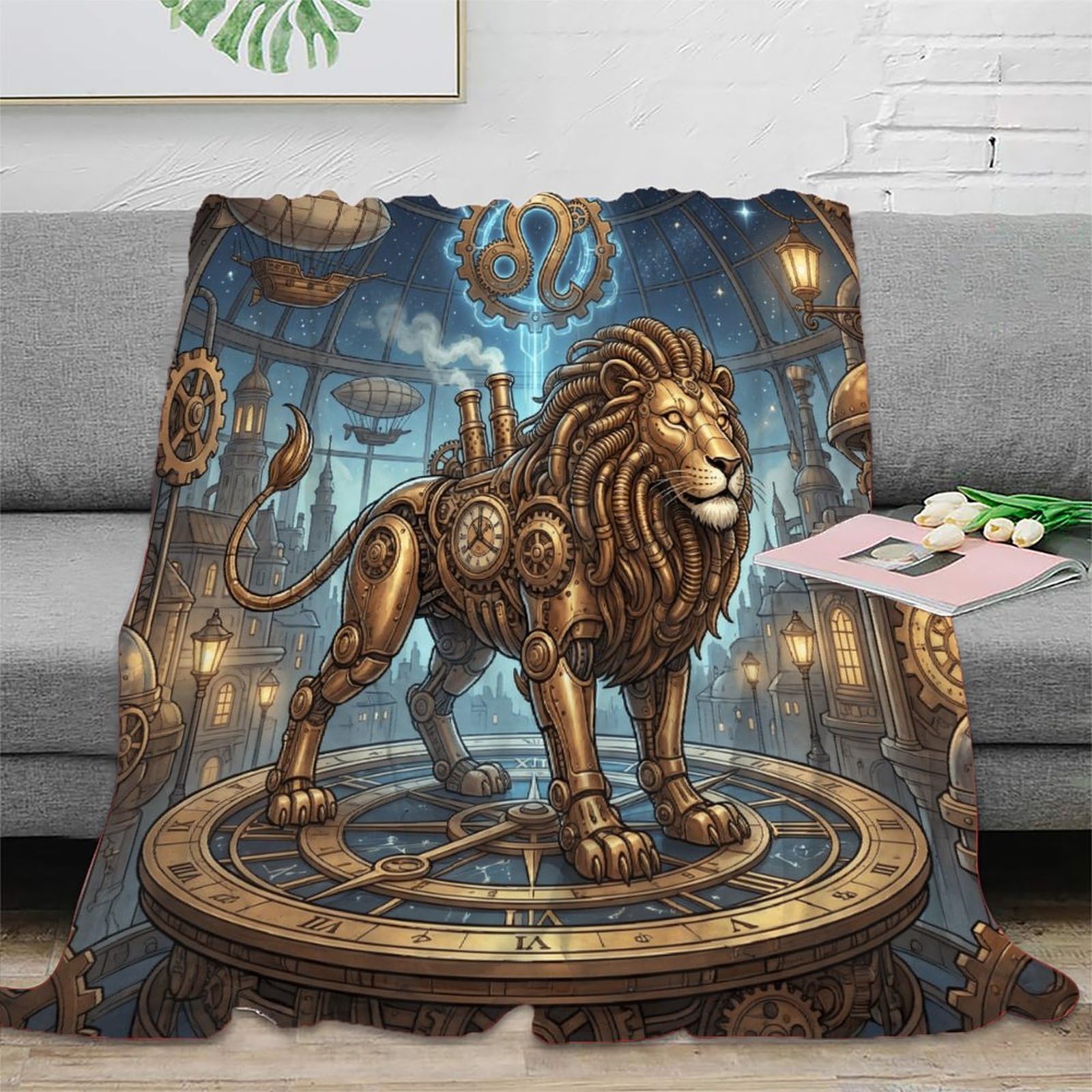 W7C8U2X3 Leo Zodiac Steampunk for for Soft Throw Blanket, Reading Couch Use