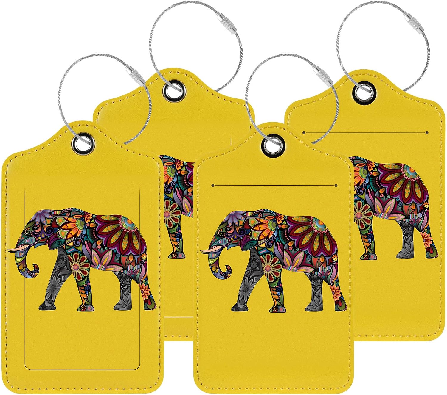 4 Pack Elephant Cute Luggage Tags Bag Suitcase Baggage Tag by Toughergun(Yellow)