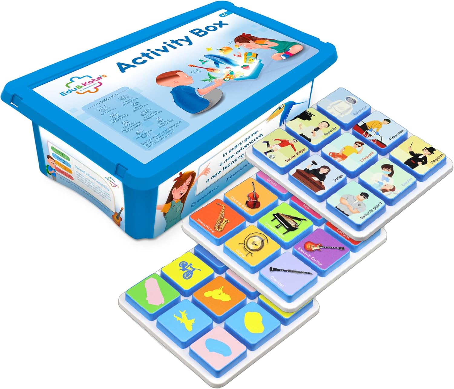 Edu&Kate’s Preschool Learning Toys for Kids - 27 Pcs, 3 Boards + Activity Box - Autism & Early Skills Development - Perfect as Montessori Speech Therapy Materials - Stage 2