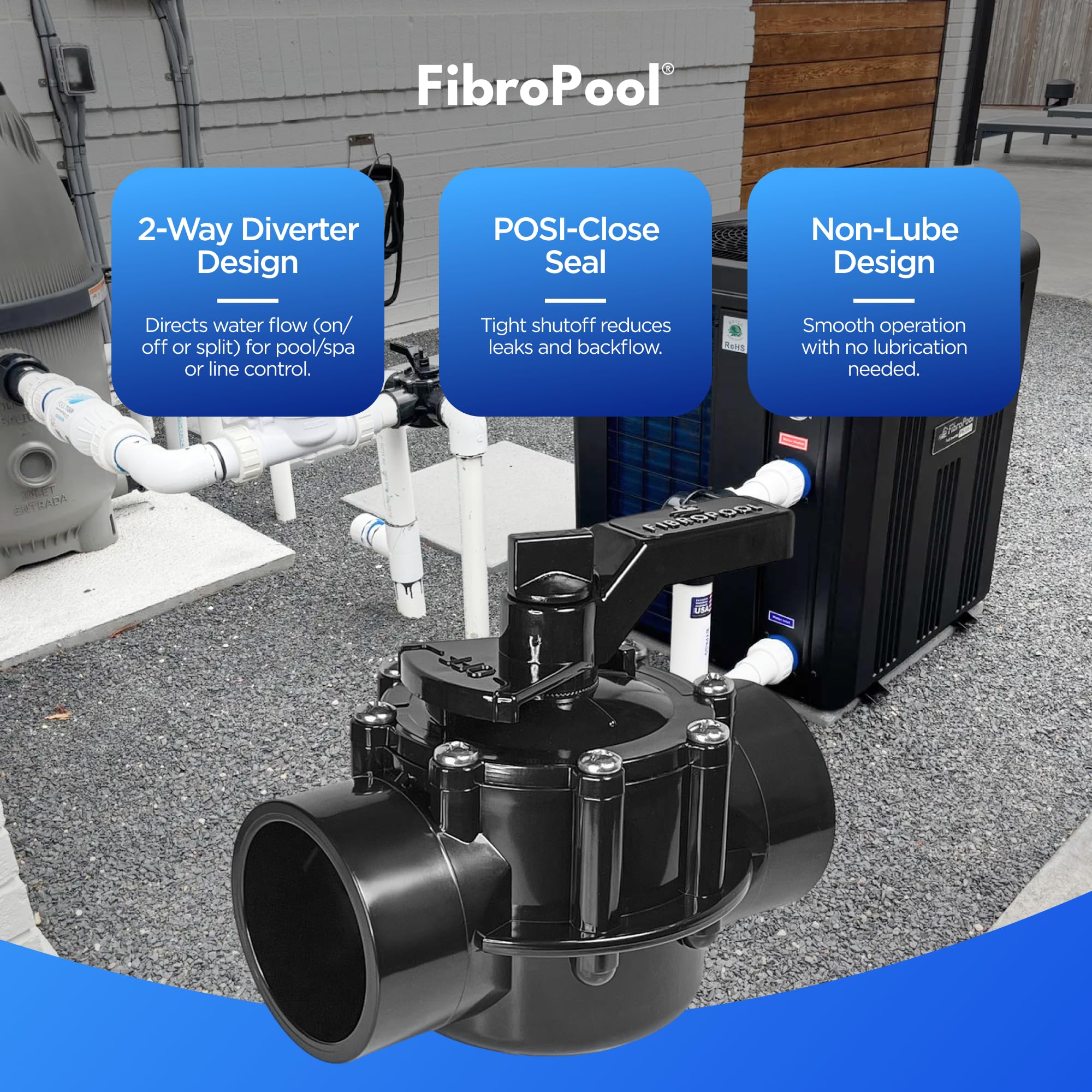 FibroPool Válvula sin lubricante de 2 vías con cierre POSI de 2 pulgadas