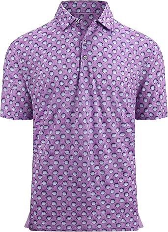 Alex Vando Mens Golf Shirt Moisture Wicking Quick-Dry Print Performance Polo Shirts for Men