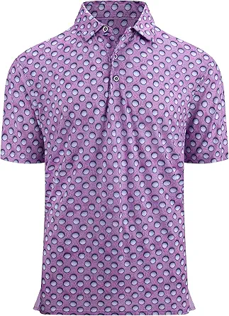 Alex Vando Mens Golf Shirt Moisture Wicking Quick-Dry Print Performance Polo Shirts for Men
