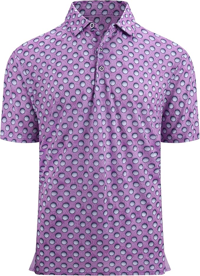Alex Vando Mens Golf Shirt Moisture Wicking Quick-Dry Print Performance Polo Shirts for Men