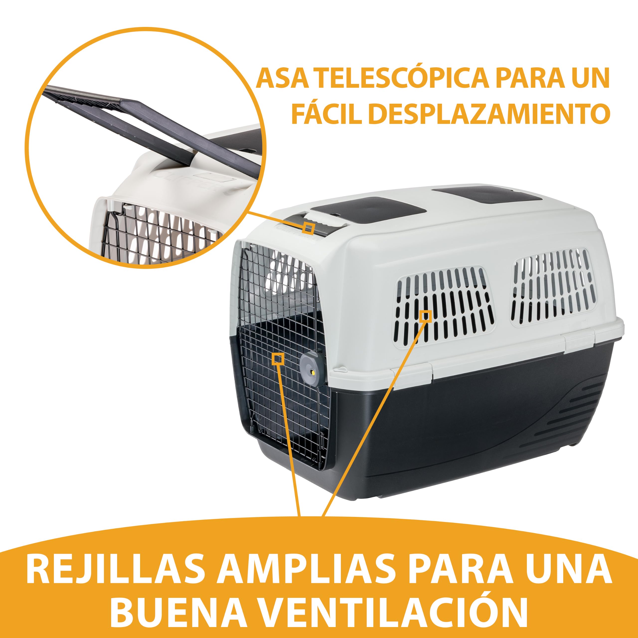 Ferplast Transportín Perro Clipper Plus, IATA, Transportín para Perros Grandes MAX 60 Kg, BleuCierre Seguro, Doble Compartimento para Accesorios, Asa extraíble, 105 x 75 x h 79 cm