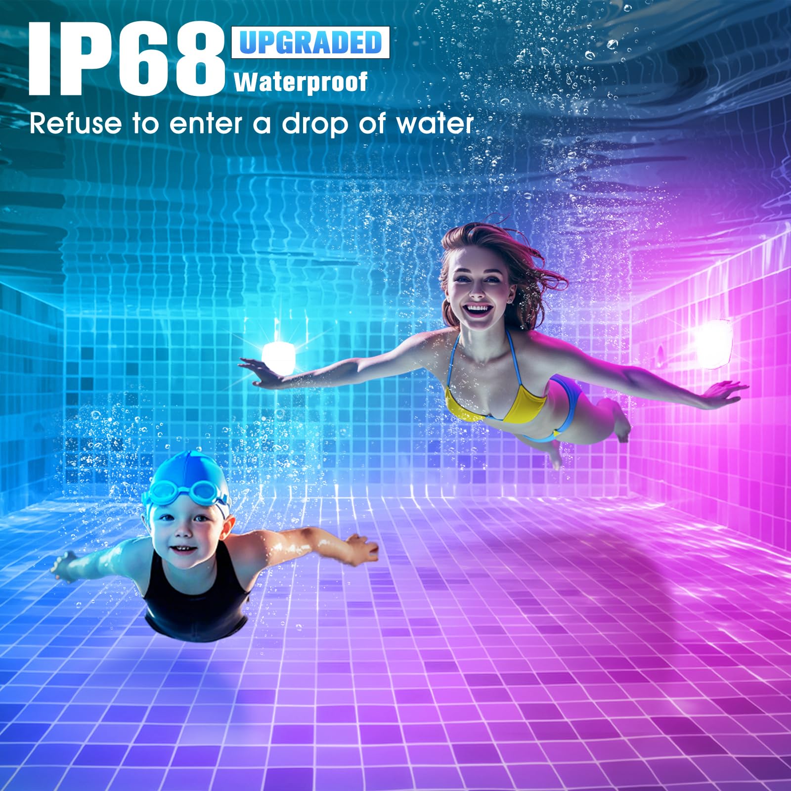 DeeprBetter Luces Piscina Sumergibles con Control Remoto, Recargable Luz Piscinas LED Bateria con 9 Modos Iluminación, IP68 Luces para Piscina Bajo el Agua, Luz Piscinas Sumergible sin Cable para Spa