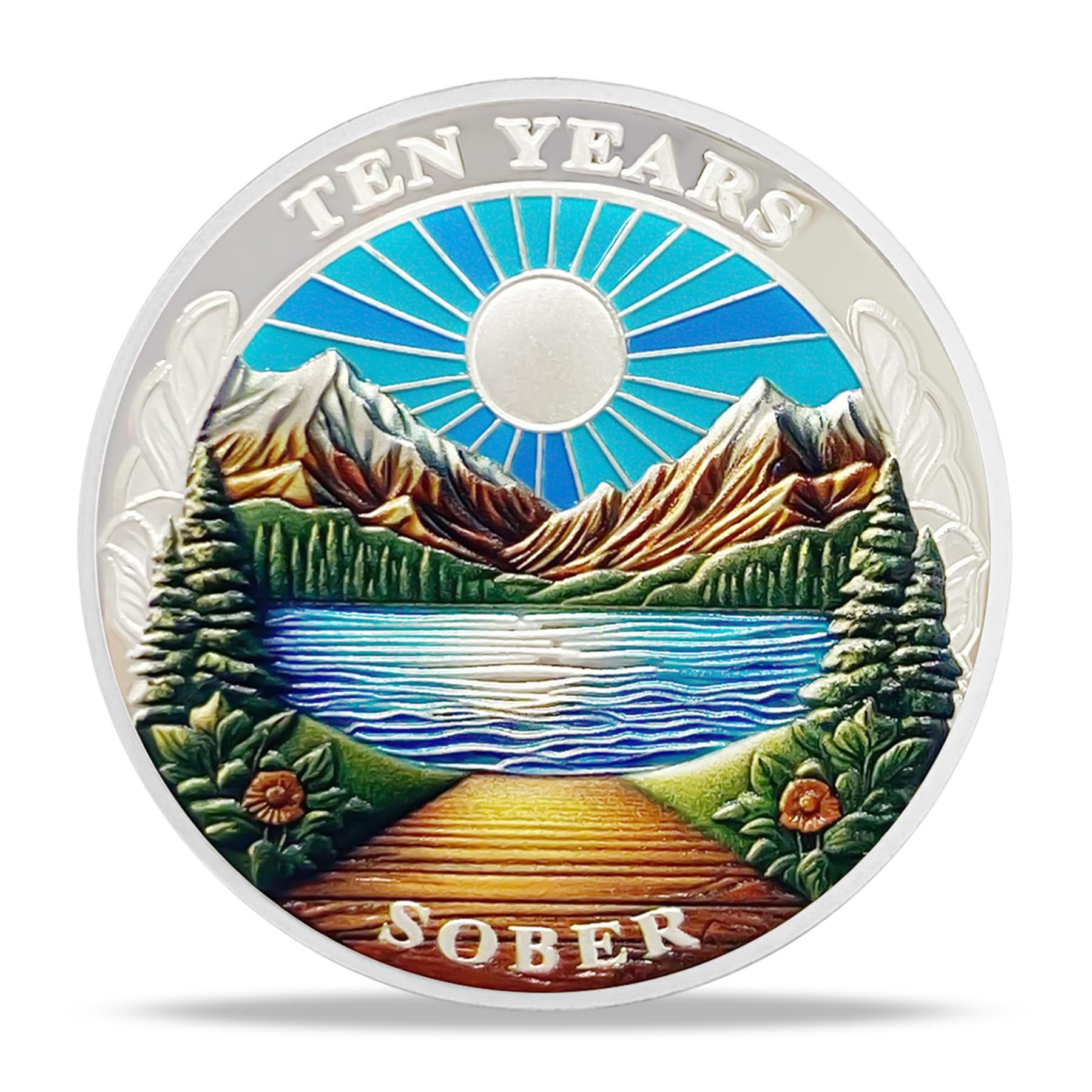 Amazon.com: 10 Year Sobriety Coin Gifts | Mountain Lake Sunrise AA