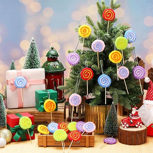 Miniatura 3 de Zeyune 24 adornos de piruleta de Navidad de fieltro de 1.97 x 4.72 pulgadas, cola de sirena, adorno colgante para árbol de Navidad, fiesta,