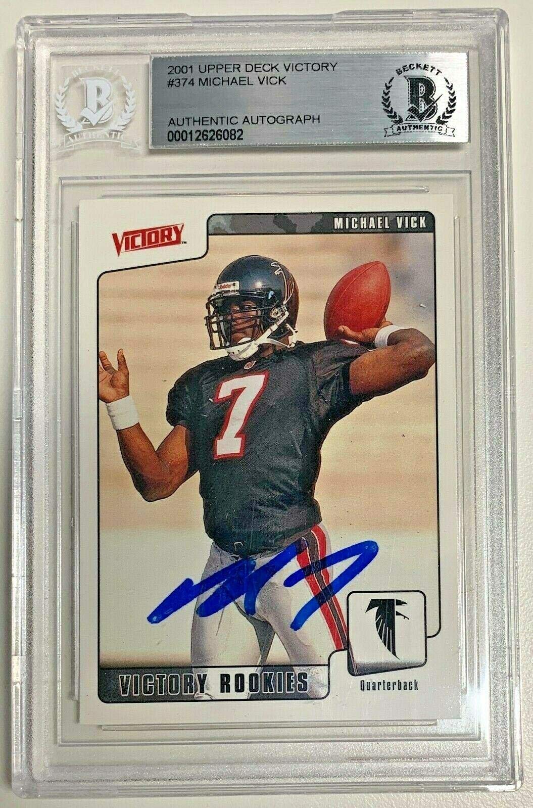 Michael Vick Signed 2001 Upper Deck Victory #374 Rookie Card Beckett Auto  Slab - Football Slabbed Autographed Rookie Cards at Amazon's Sports  Collectibles Store
