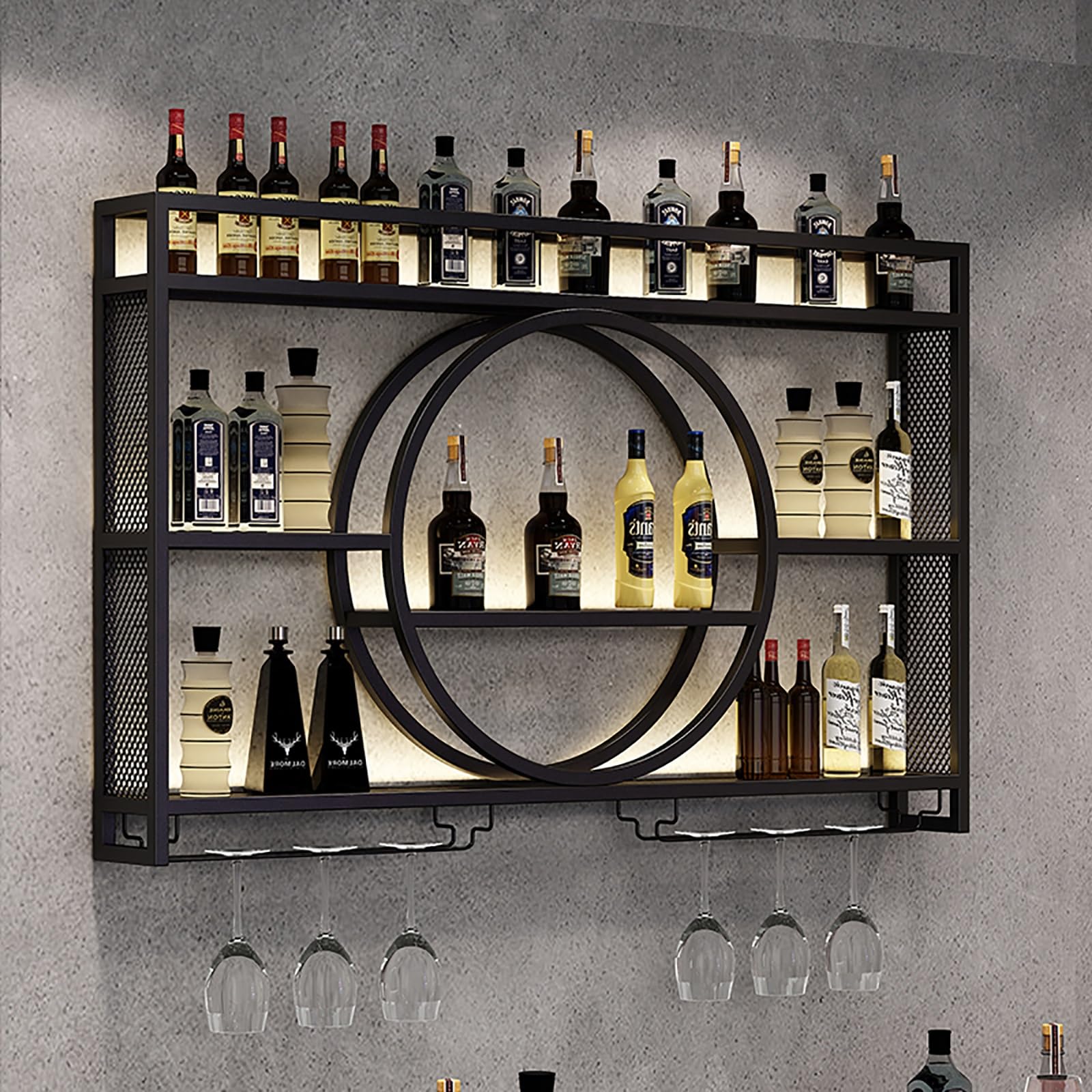 Armoire à liqueur murale industrielle en métal pour une présentation haut de gamme