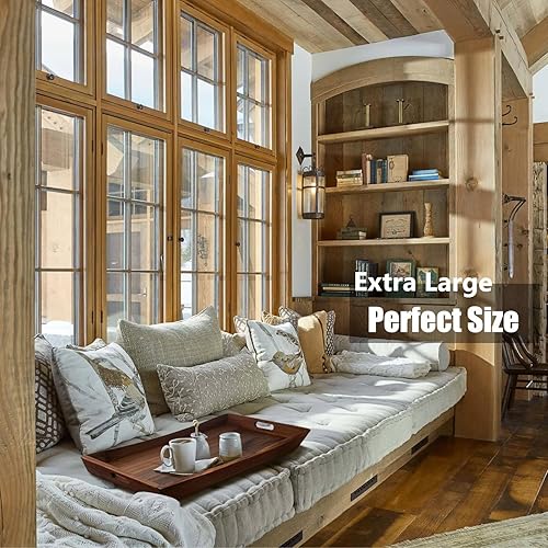 Miniatura 6 de MAGIGO Bandeja otomana rectangular grande de madera de nogal negro curvada de 28 x 18 pulgadas con asas, sirve té, café, bandeja decorativa de