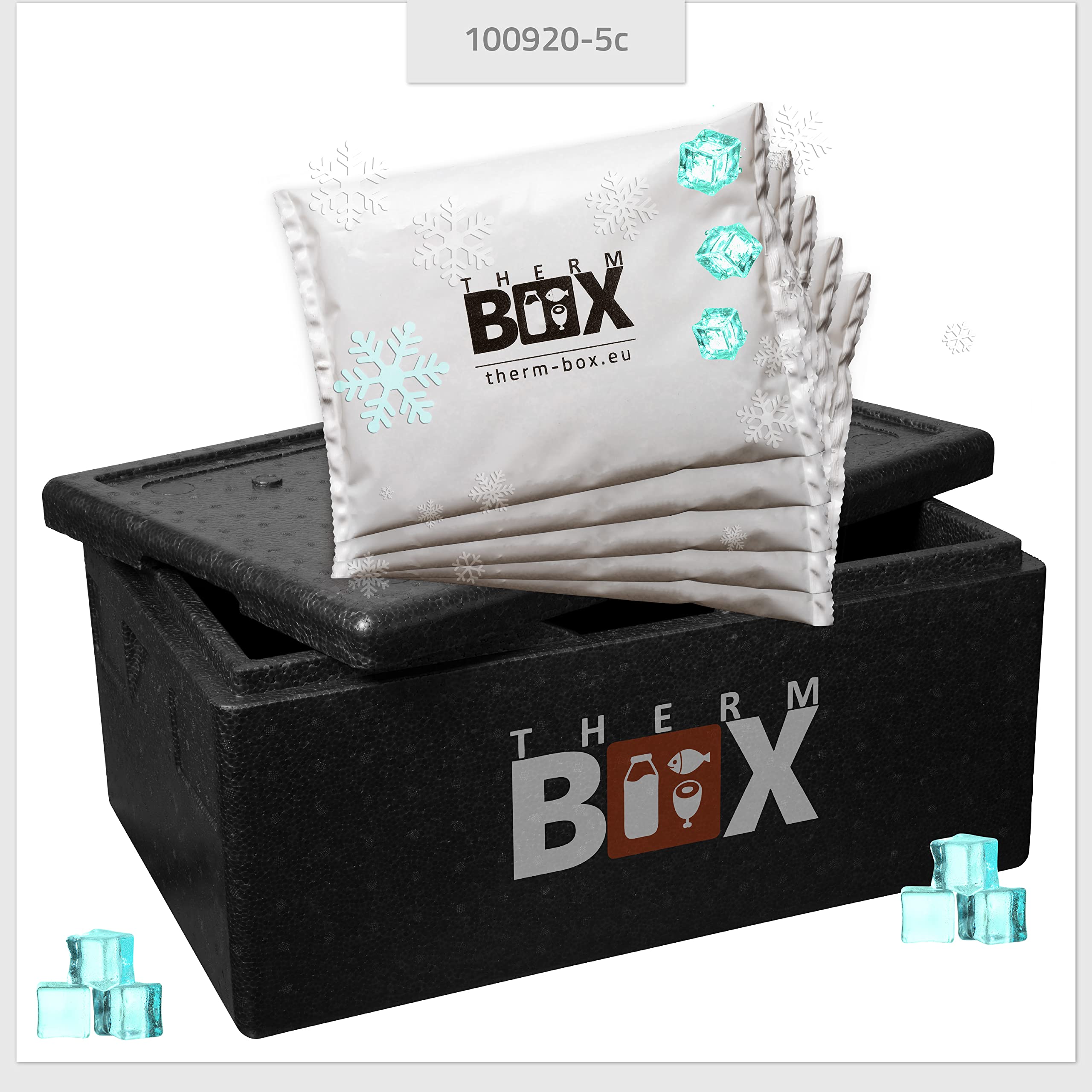 THERM BOX Profi Styroporbox Gastro GN mit 5X Kühlakku für Kühlbox 40L Innen: 54x34x21,5cm Transportbox Wiederverwendbar