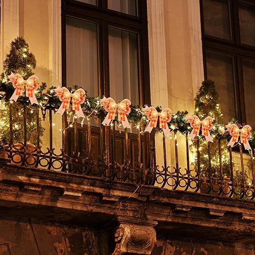 Miniatura 6 de 4 lazos LED de otoño para coronas, lazo de arpillera a cuadros de búfalo naranja con luces LED, lazos de Acción de Gracias para decoración de árbol,