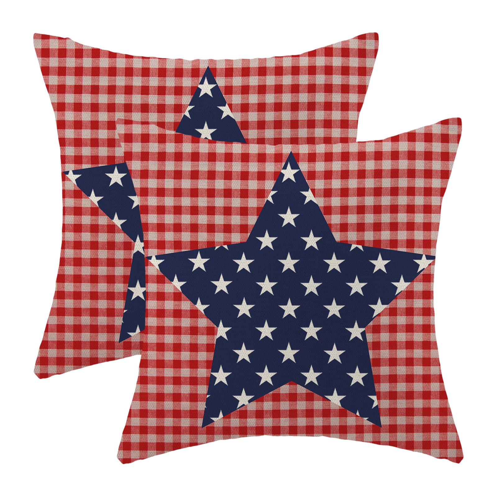 4th Of July Pillow Covers Blue Red Buffalo Plaid Star Throw Pillow Covers Independence Day Memorial Day Decorative Pillowcase Farmhouse Linen Cushion