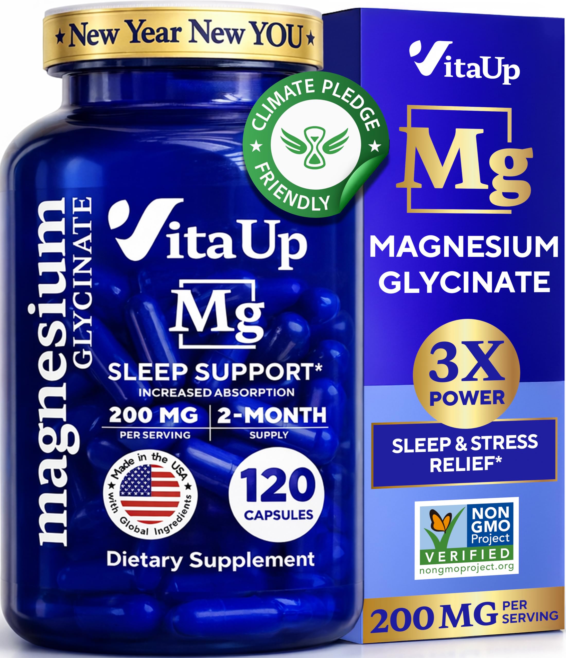 - Magnesium Glycinate 200mg - USA Made Magnesium Supplement for Sleep, Heart, Bones, Metabolism Support - High Absorption Magnesium Bisglycinate Capsules - 120 Vegan Chelated Capsules