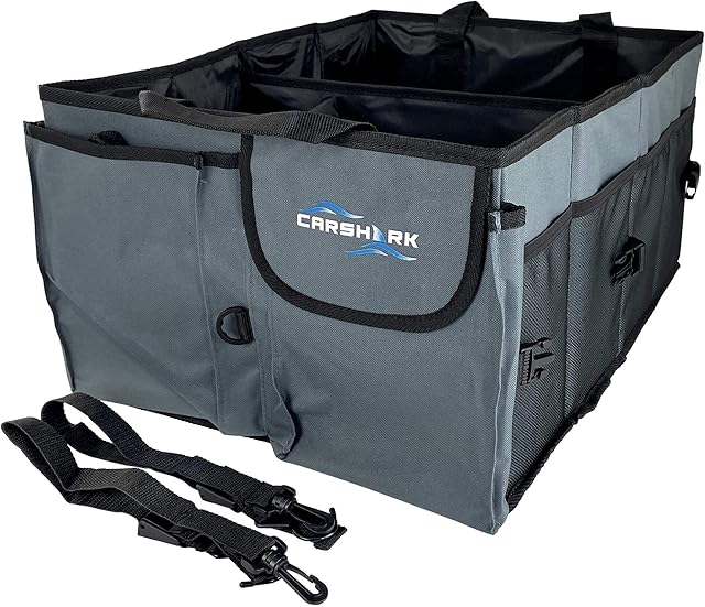 Carshark - Car Boot Organiser Storage Box Durable Collapsible with Hooks