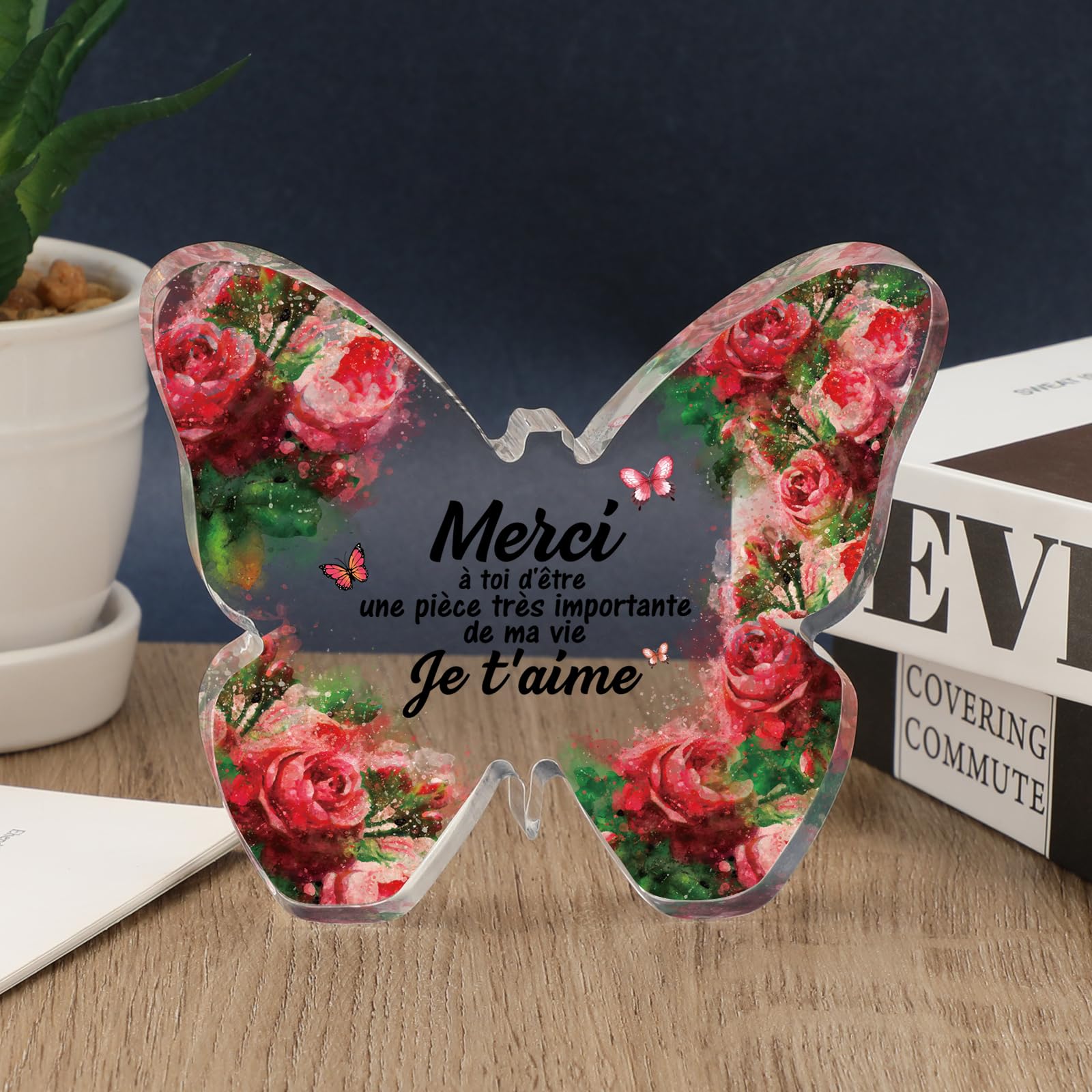 Plaque Acrylique Papillons Cadeau Femme - Merci Maîtresse Collègue Maman Mamie Amie, Anniversaire Noël Retraite