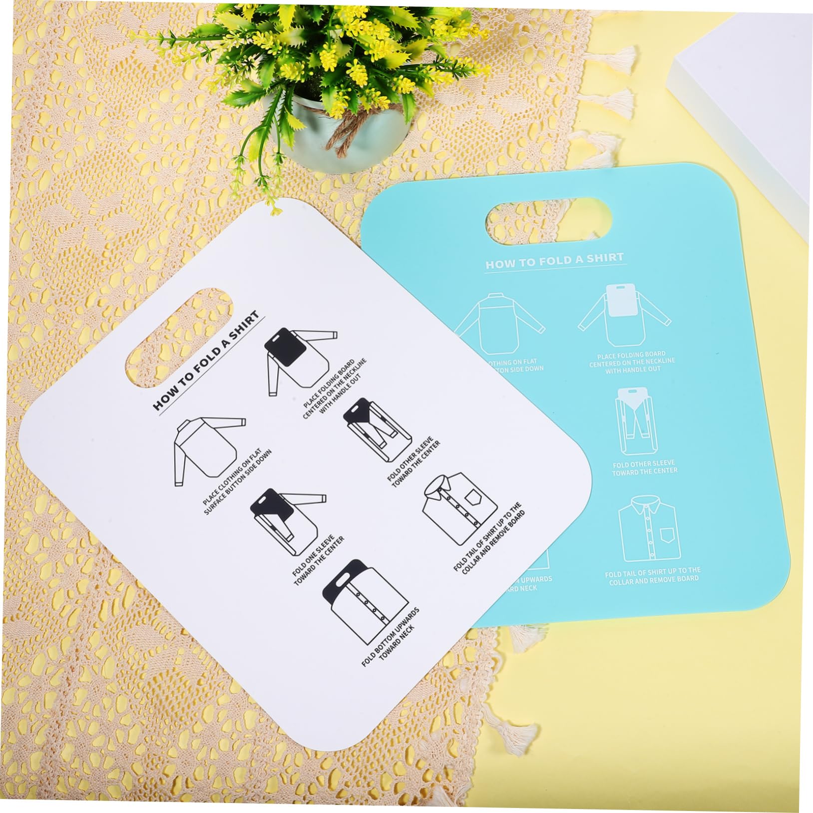 VICASKY Cartella per Camicie e Tavola Pieghevole per Vestiti Adulti, Strumento per Piegare Camicie e Magliette, Set da 2 Pezzi Bianco e Azzurro, Organizzatore Salvaspazio