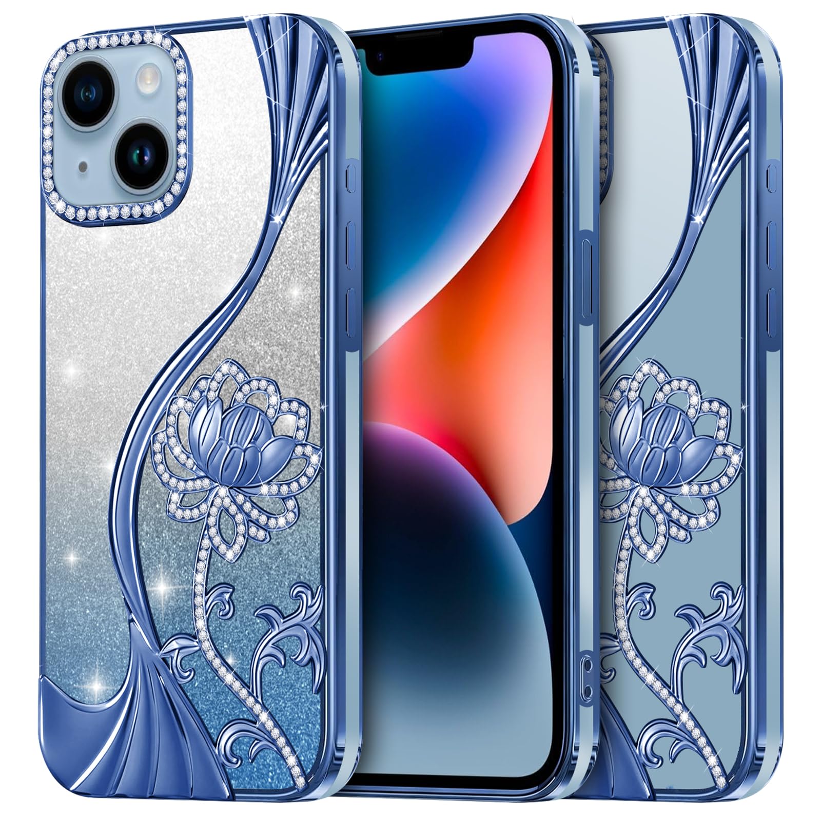 Coque iPhone 14 paillettes et fleurs finition premium - 8
