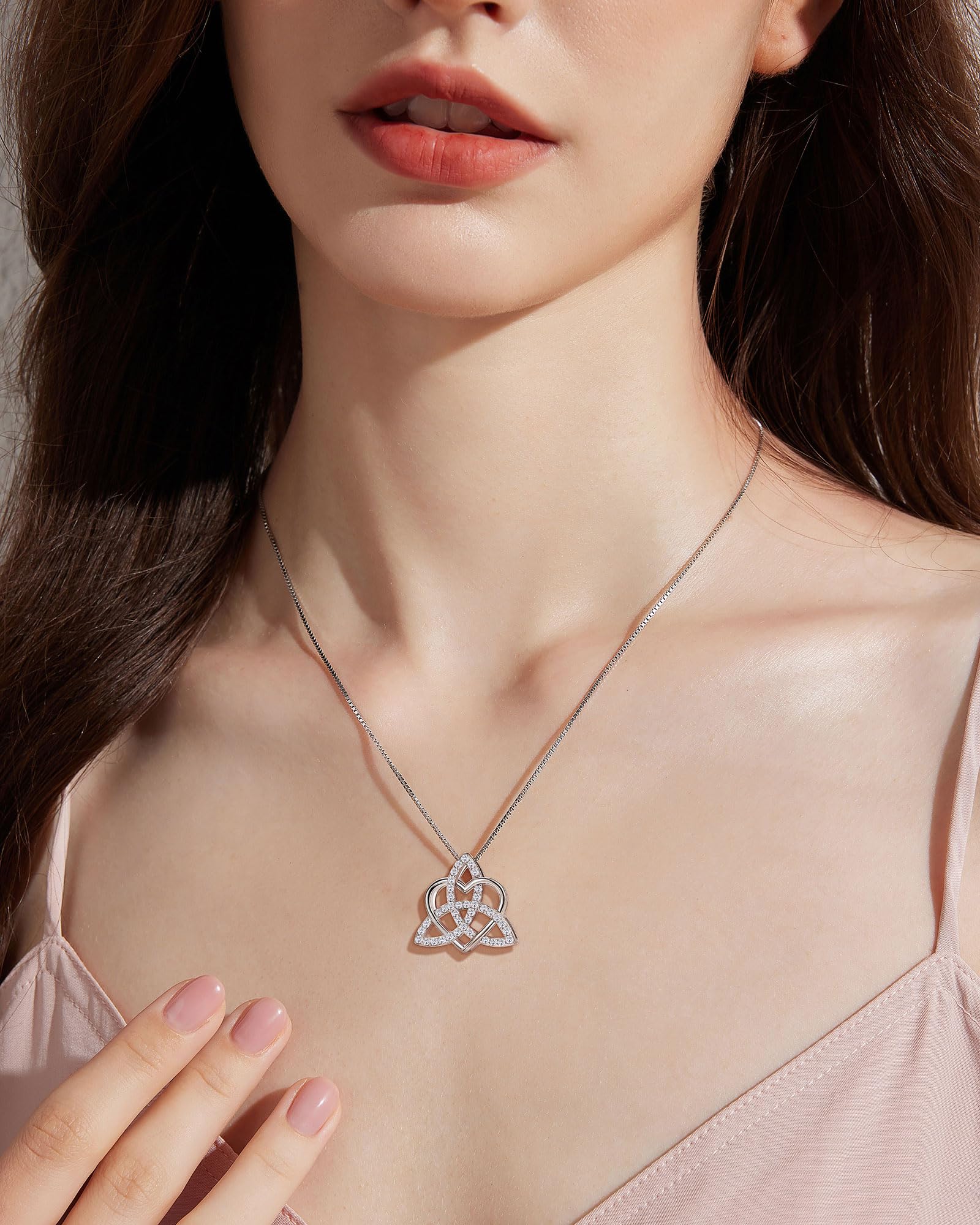 JiaYang Irische keltische Halskette aus 925er Sterlingsilber mit Trinity-Liebesknoten-Anhänger und Geburtsstein für Frauen und Damen