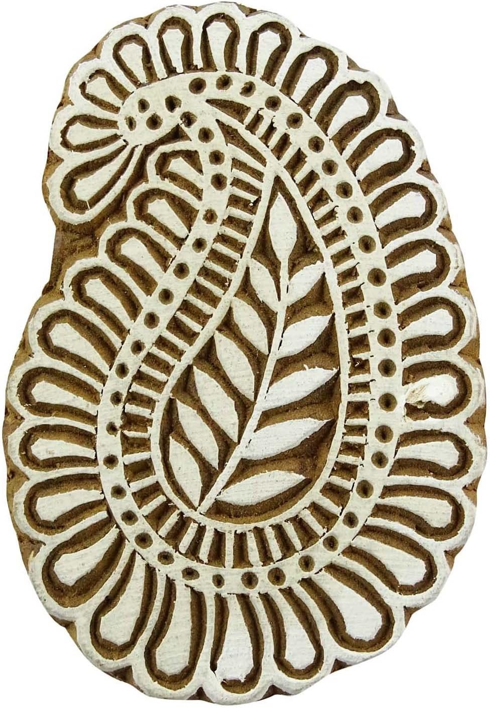 Paisley Indian Decorative Block Brown Wooden Textile Stamps Wood Printing Block