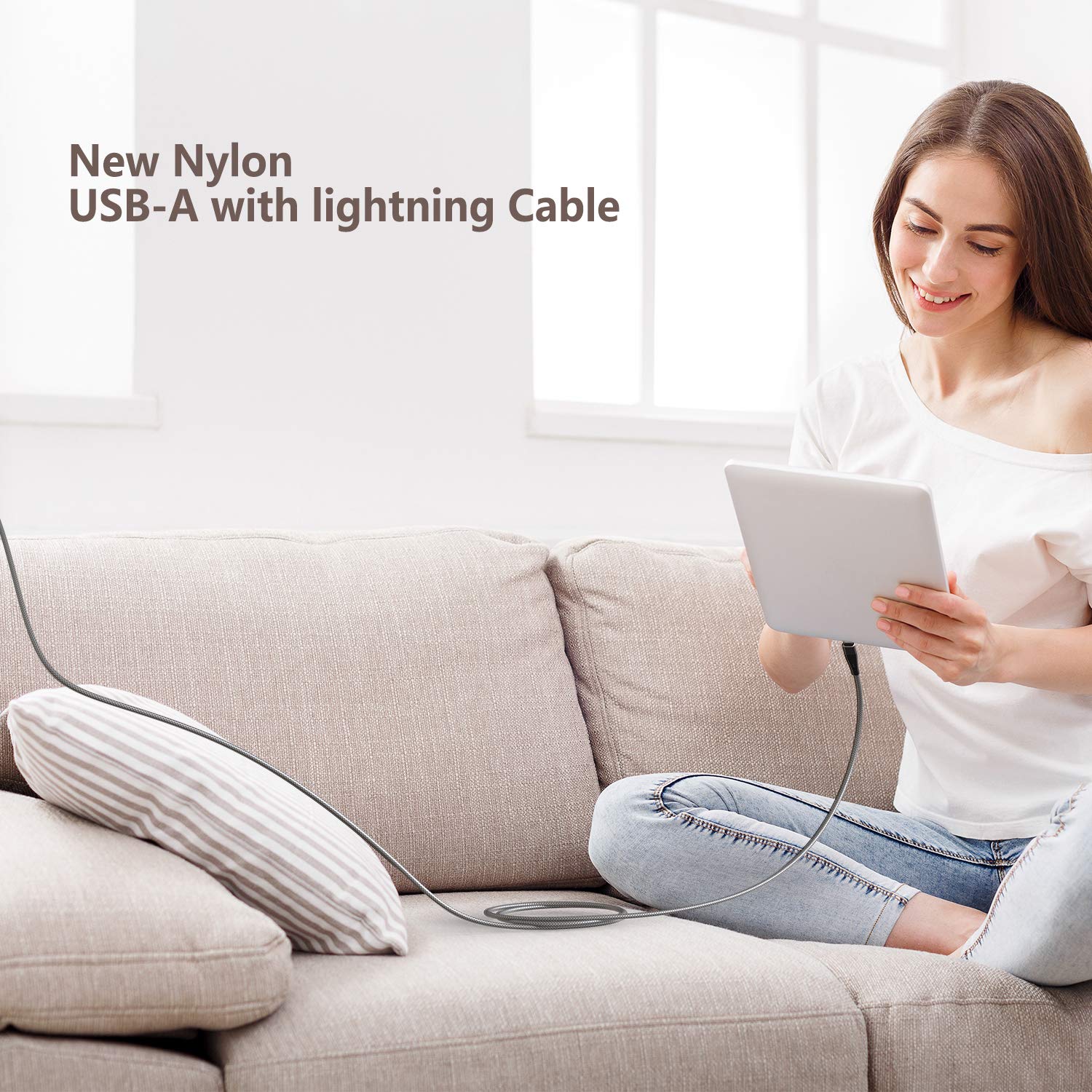 [Certificado Apple MFi] Paquete de 2 cargadores de iPhone de 6.6 pies, cable Lightning de 6.6 pies de largo, cable trenzado de carga USB para iPhone, cable de sincronización para iPhone 7
