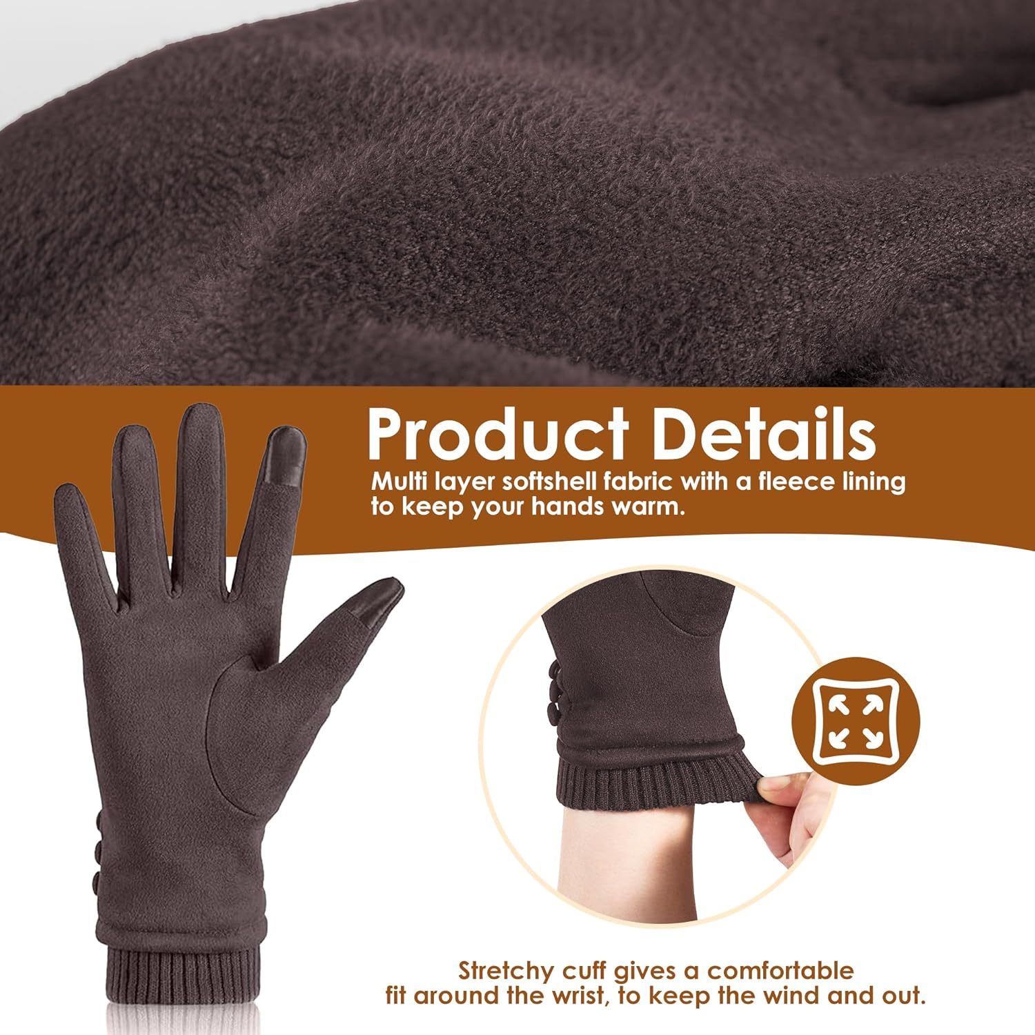 Dsane Womens Gloves Winter Touch Screen Texting Phone Windproof Gloves for Women Fleece Lined Thick Warm Gloves - Image 4