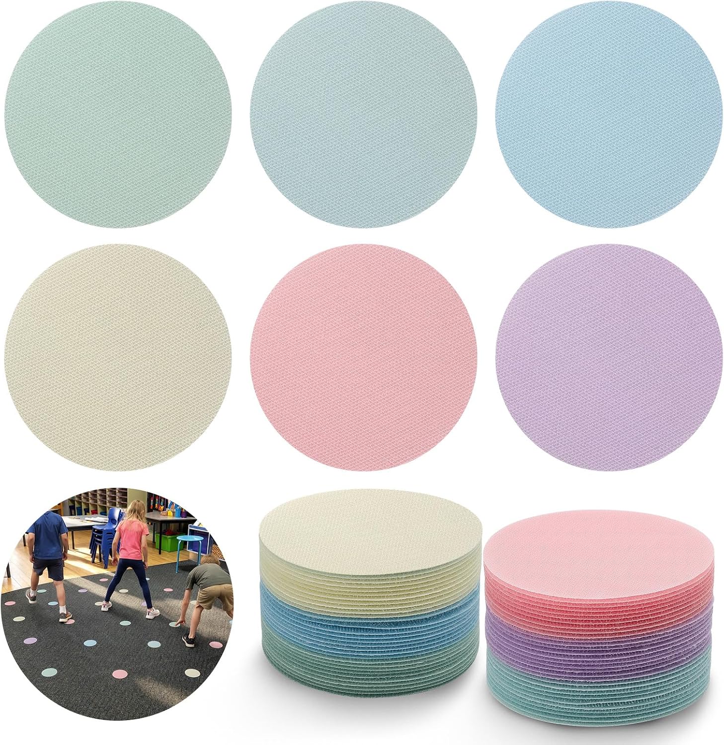 Linkstyle 60PCS 4" Carpet Markers Floor Dots, Multicolor Circle Spots Markers for Classroom Teachers Preschool Kindergarten Elementary Flexible, 6 Colors