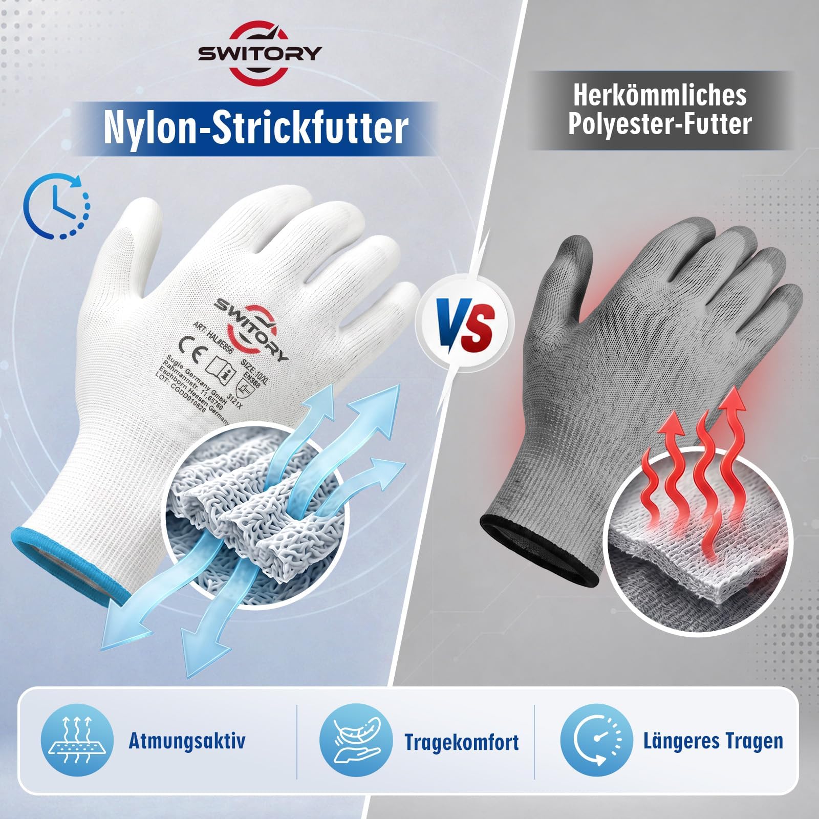 Switory Weiß Arbeitshandschuhe Herren, Handschuhe Arbeit XL/10, 60 Paar
