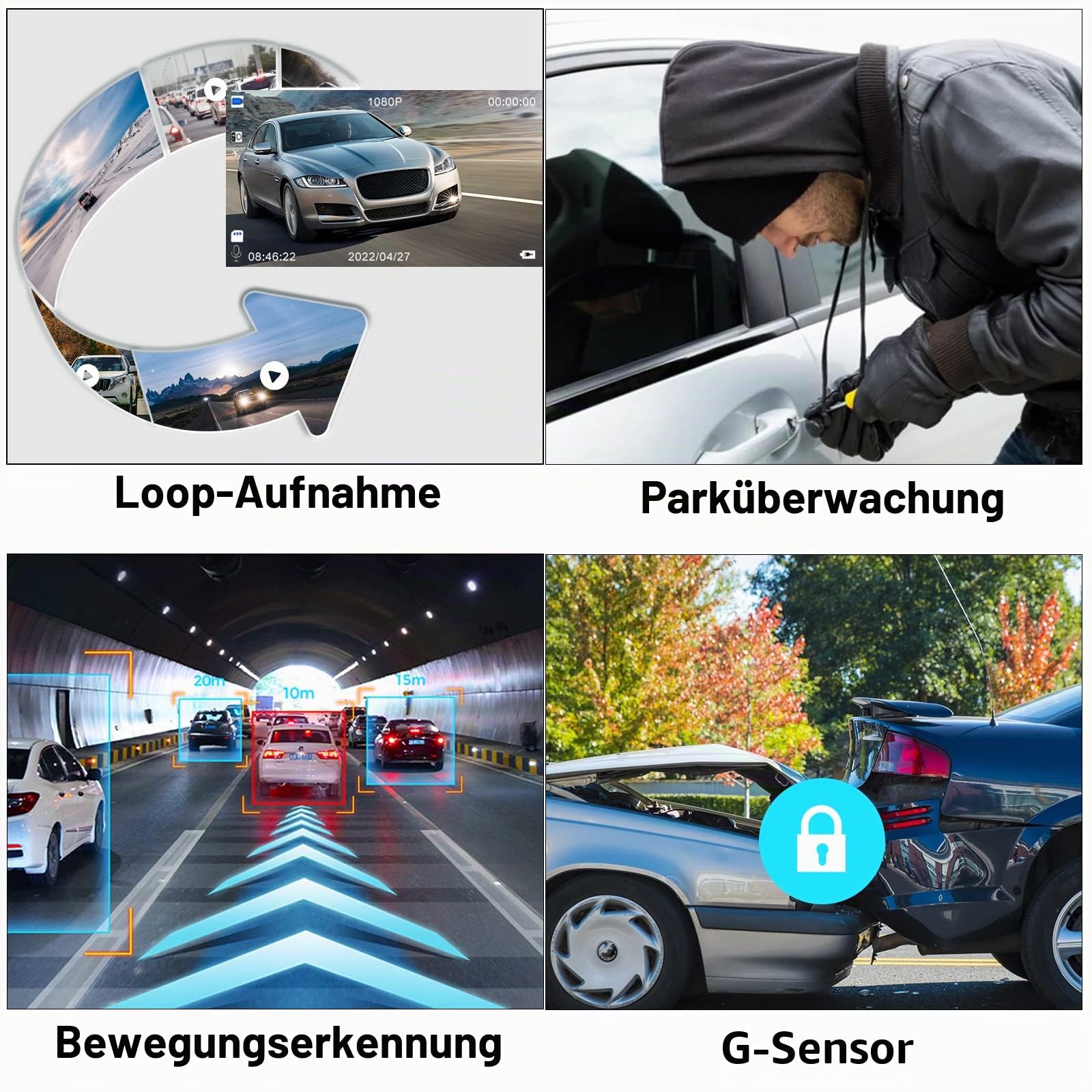 CAMECHO Spiegel Dashcam mit Rückfahrkamera 4.5'' Bildschirm Full HD 1080P, Dual Dash Cam Spiegel Auto Vorne und Hinten,Super Nachtsicht mit DVR Loop-Aufnahme