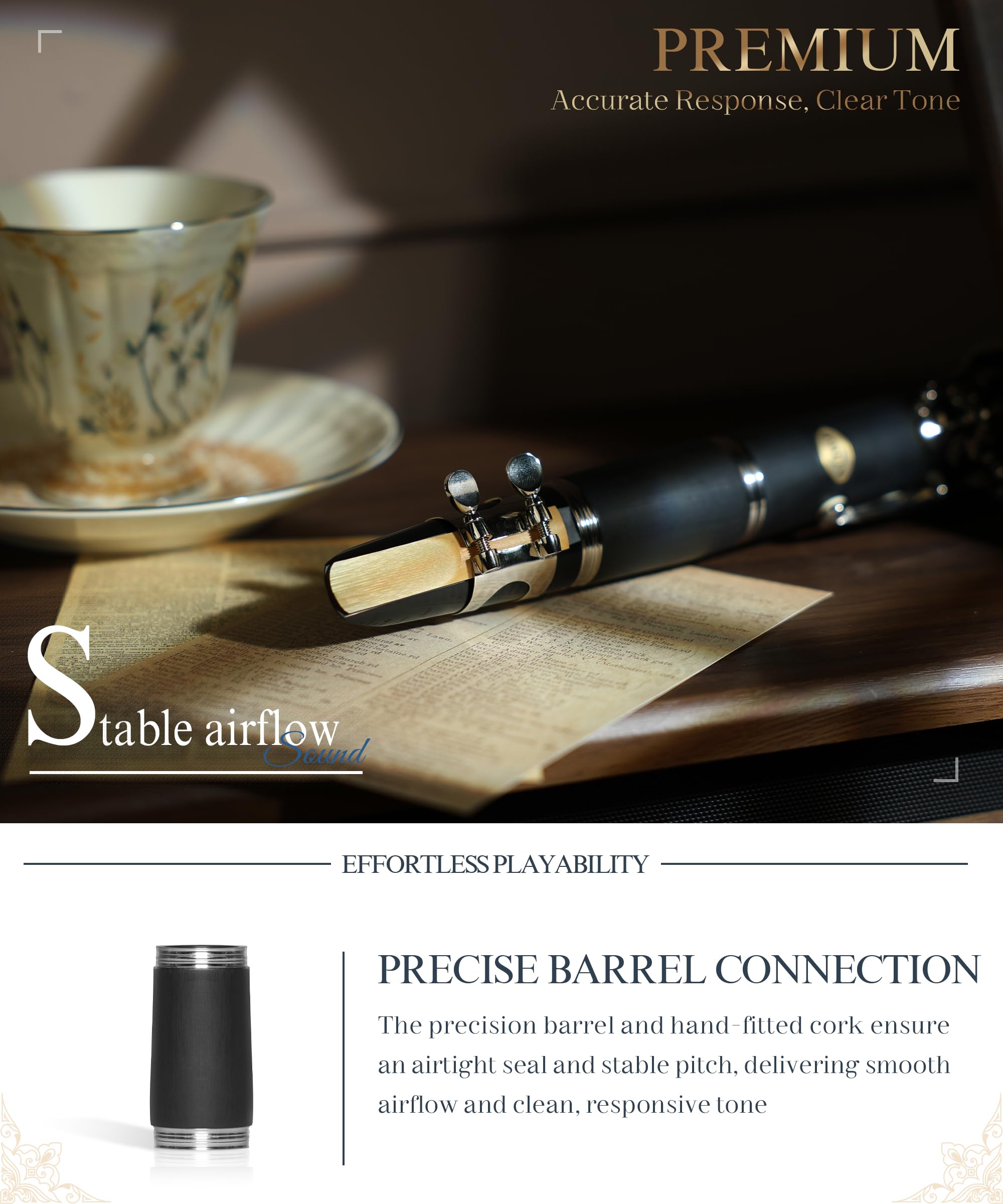 AKLOT B Flat Concert Clarinet: Precision Tone Hole Design for Stable Intonation, Durable Nickel-Plated Keys, Including Stylish Case, Barrel, Full Clarinet Cleaning Kit (Ember-MN)