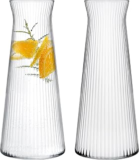 KONZEPT 2 Stk. Wasserkaraffe aus robustem, geriffeltem Glas – 1 Liter, spülmaschinenfest, BPA-frei, stilvoll und stabil