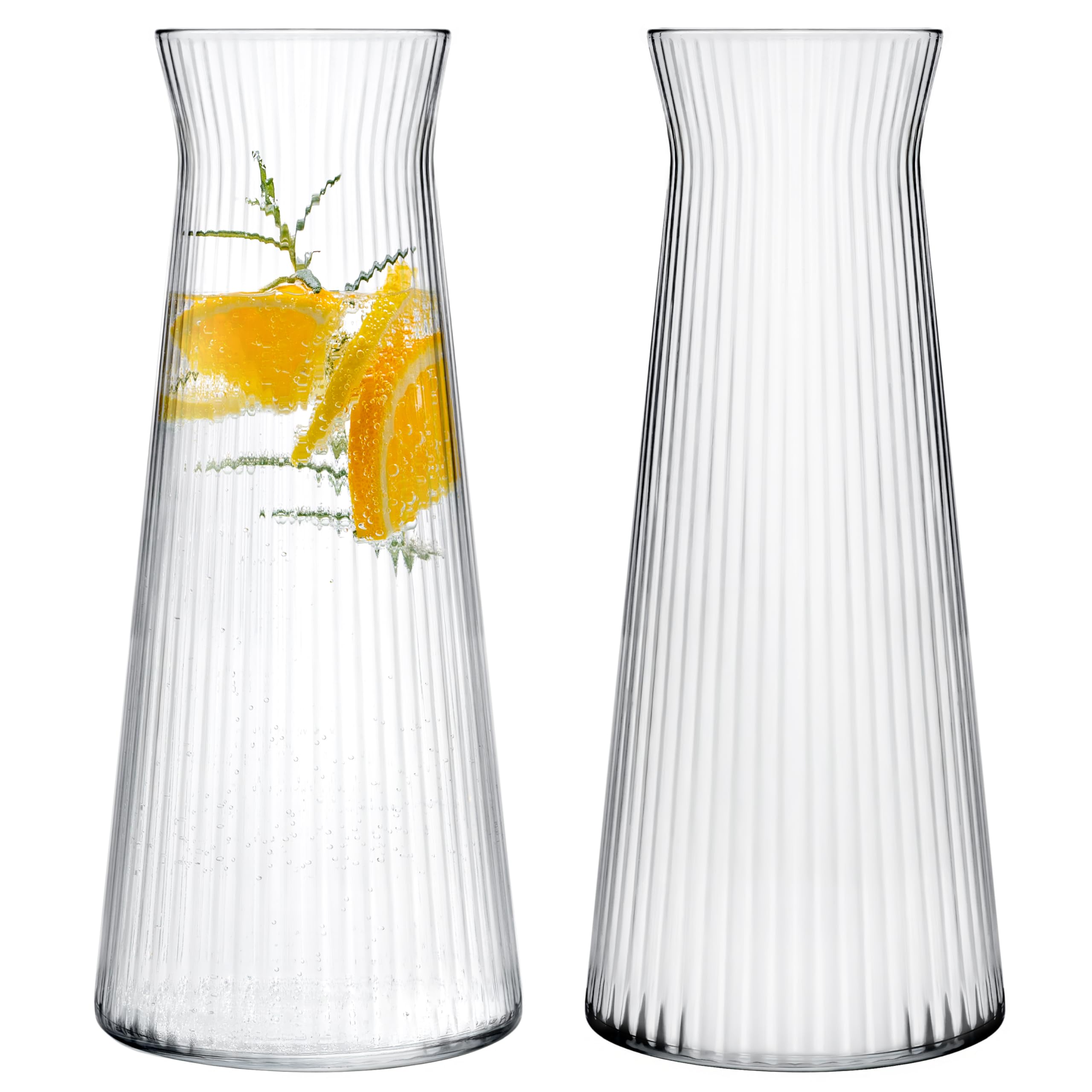 KONZEPT 2 Stk. Wasserkaraffe aus robustem, geriffeltem Glas – 1 Liter, spülmaschinenfest, BPA-frei, stilvoll und stabil