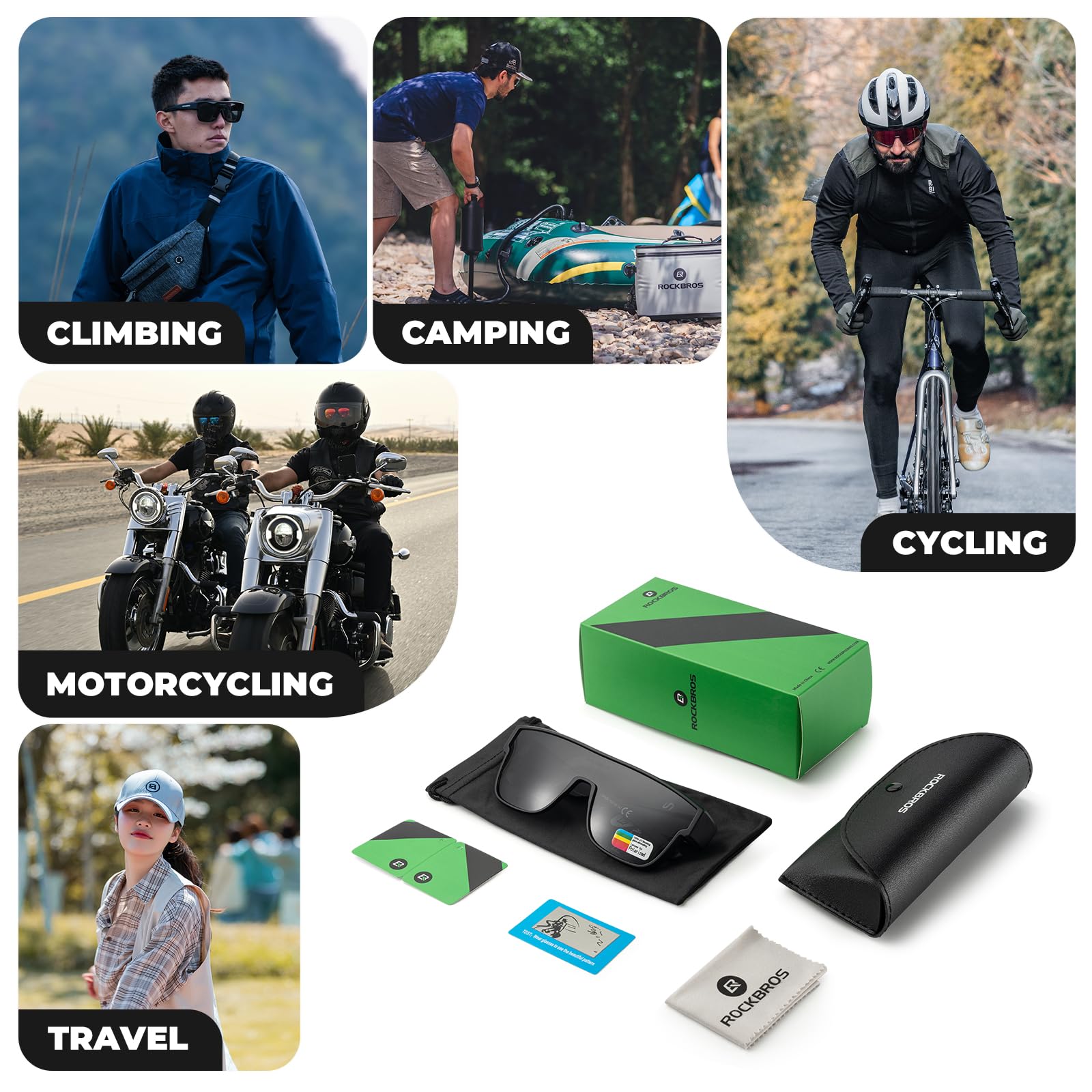 ROCKBROS Sovraocchiali da Sole Polarizzati, Occhiali da Sole Ciclismo Sovrapponibili Uomo Donna, Protezione UV400, per Bici MTB Corsa Pesca Viaggio Guida, Nero