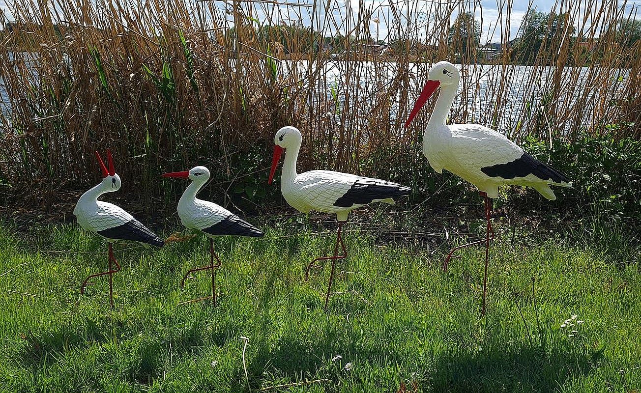 Gran Familia de 4 Cigüeñas de Jardín (Kit Completo: Grande, Mediano, Pequeña y Clásica) Escultura Figura