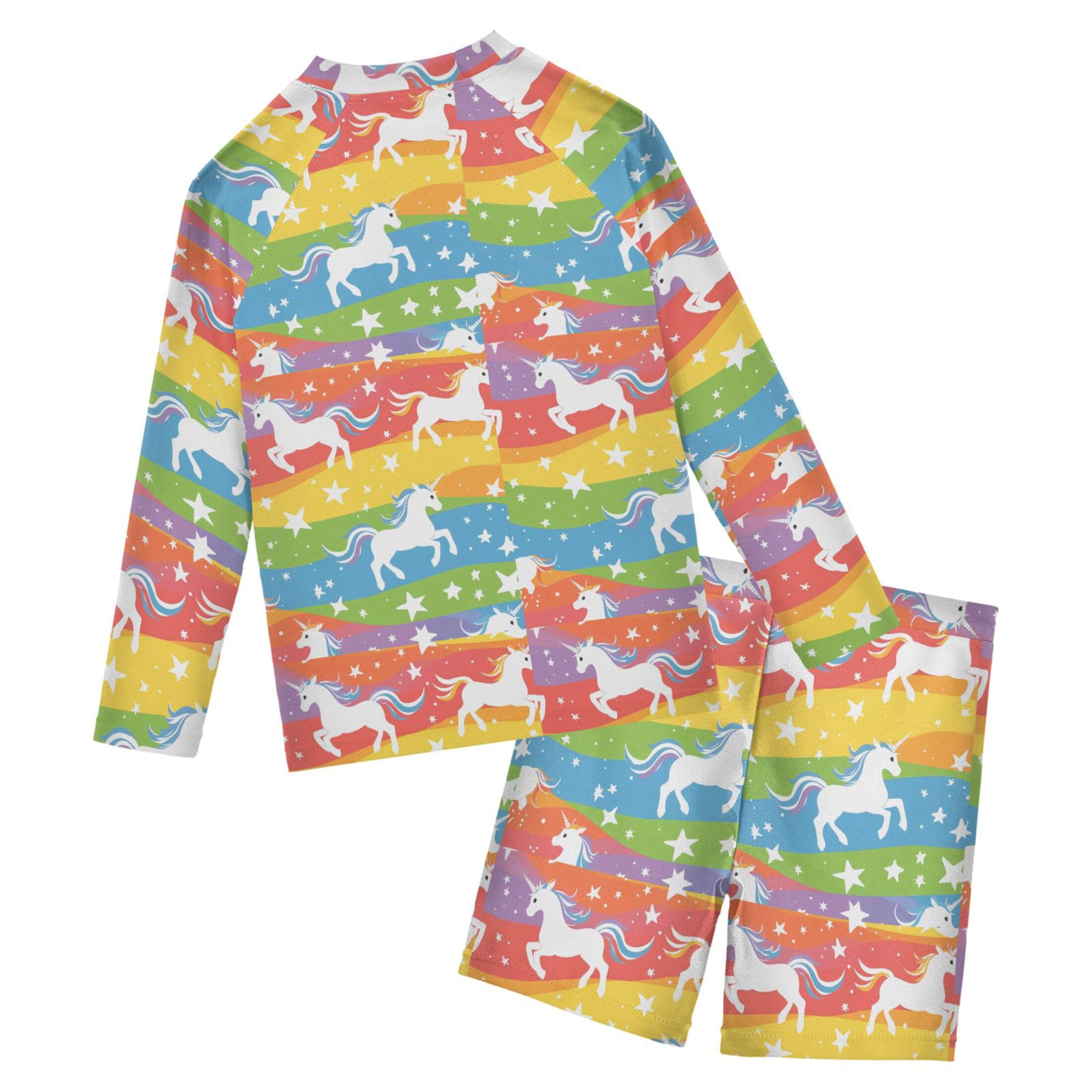 Rainbow Unicorn Boys Rash Guard Swimsuits Set for Boys Long Sleeve Swim Shirts Bathing Suits with Trunks B0404527